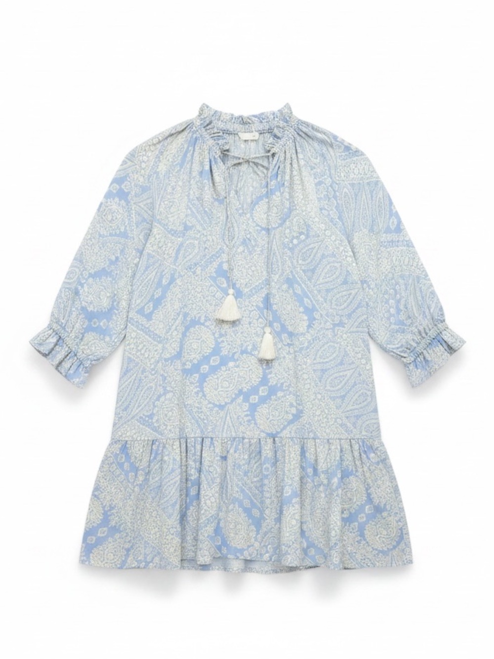 Lush Blue Paisley Tiered Babydoll Peasant Dress Blue Size Small
